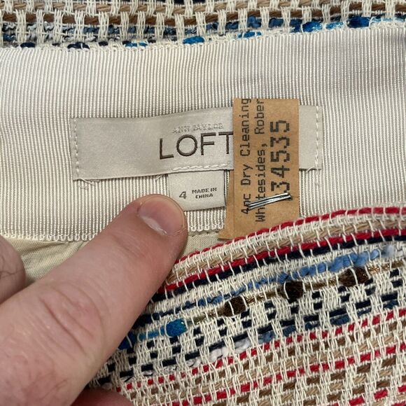 LOFT Skirt Womens 4 Beige Woven Knit Fringe Mini Short A-Line‎ Casual Festival - Picture 3 of 8